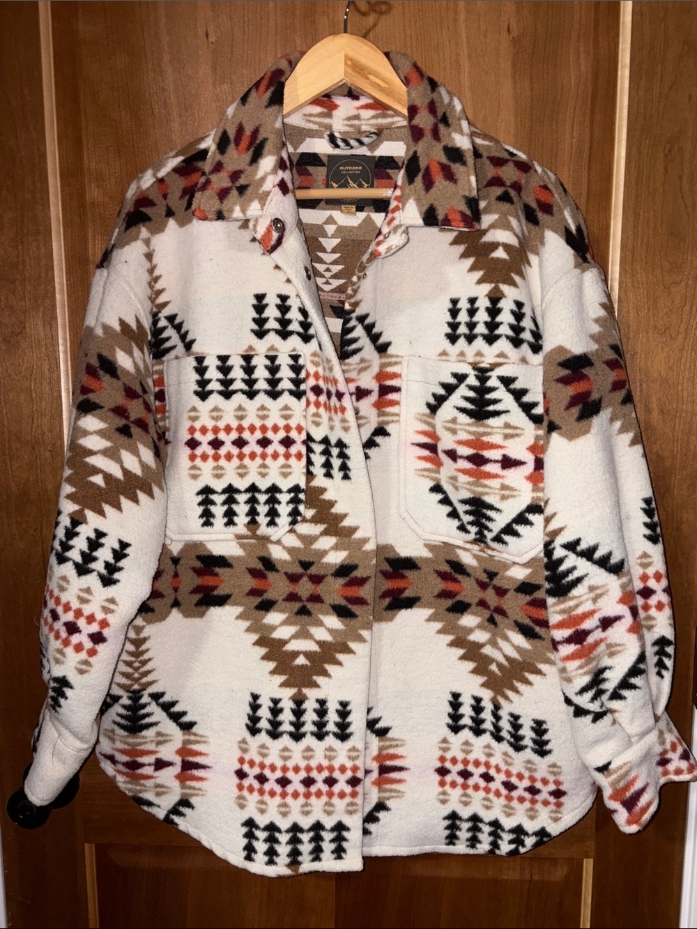 26 International Cream Aztec Fleece Shacket with Brown, Black & Rust Accents
